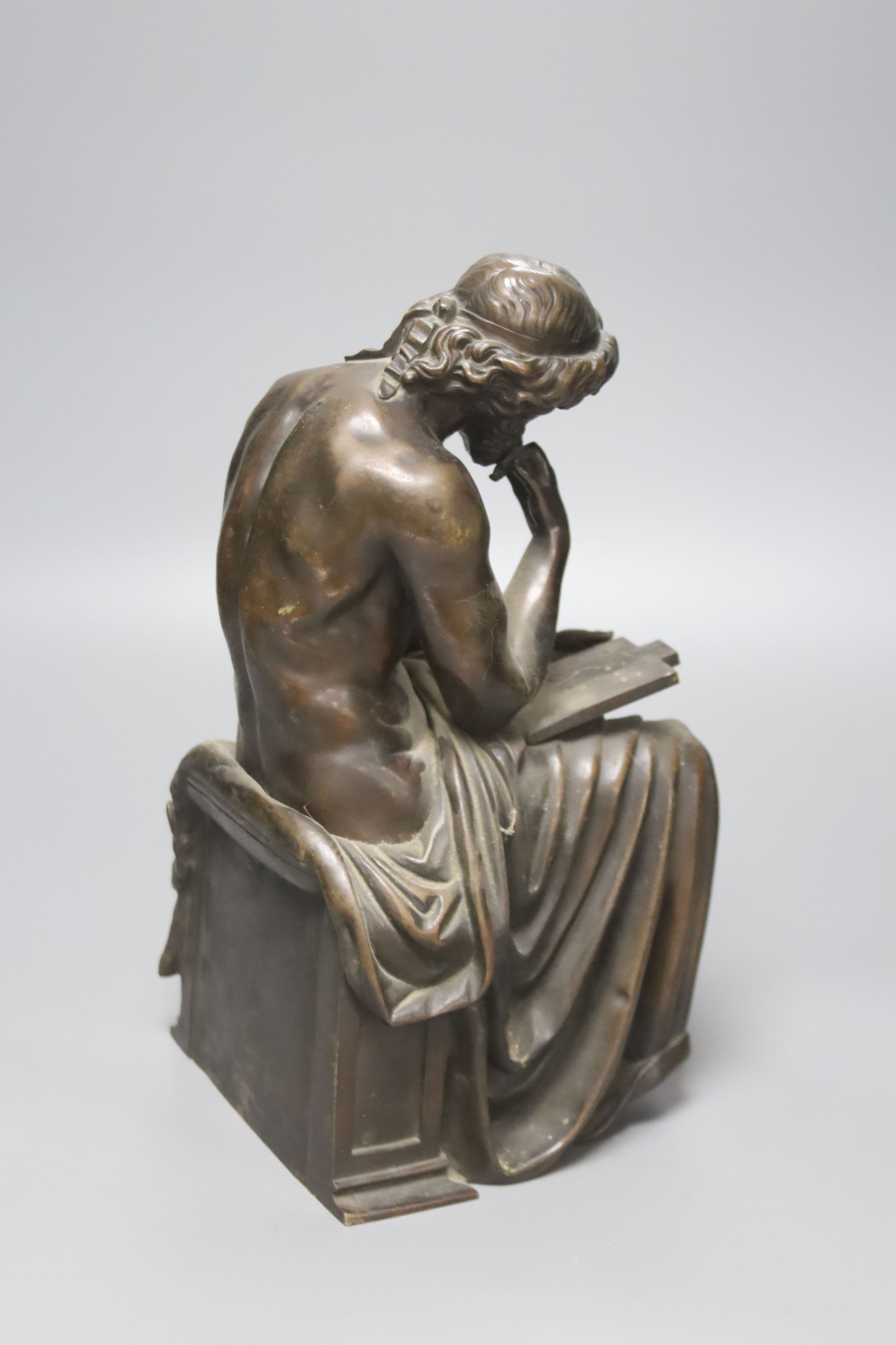 A Victorian bronze of a seated philosopher, height 29cm